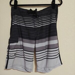 Mossimo Supply Co Mens Black Grey Striped Board Shorts Swim Trunks Size 34